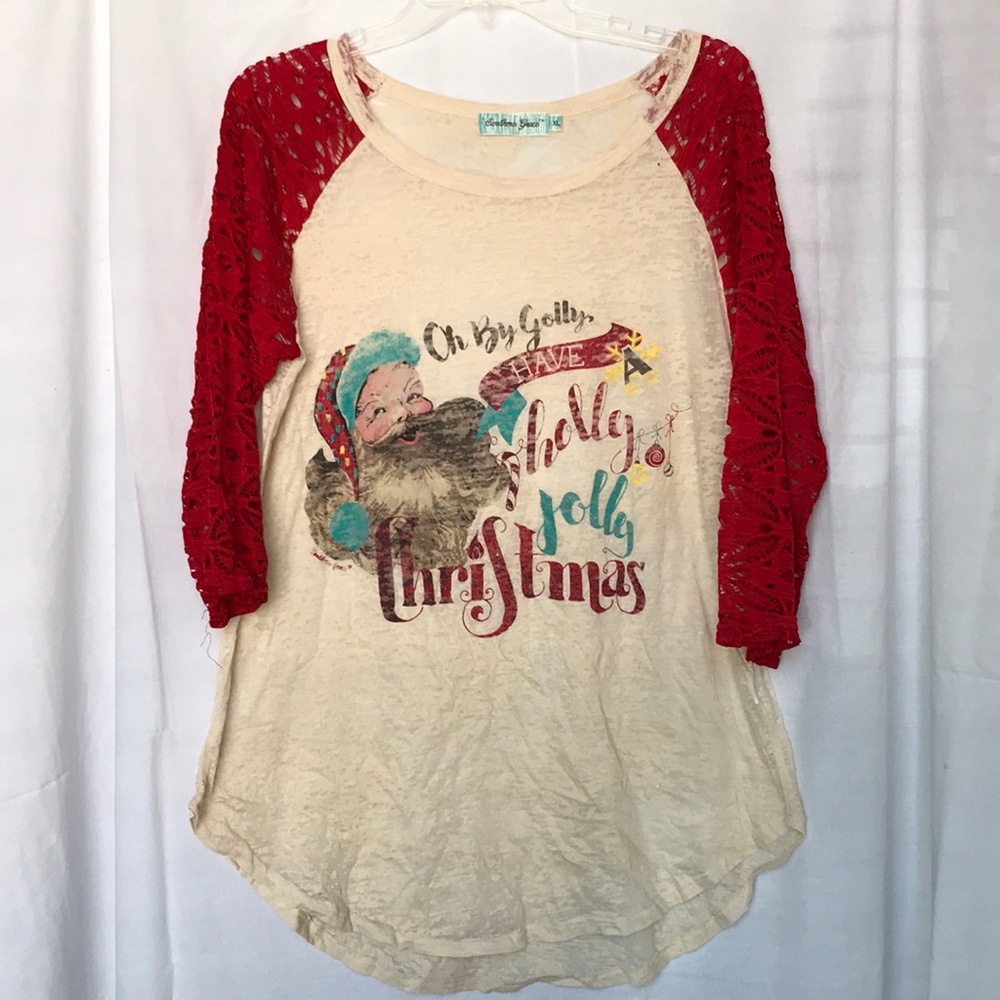 Holiday burnout tee in XL with lace sleeves